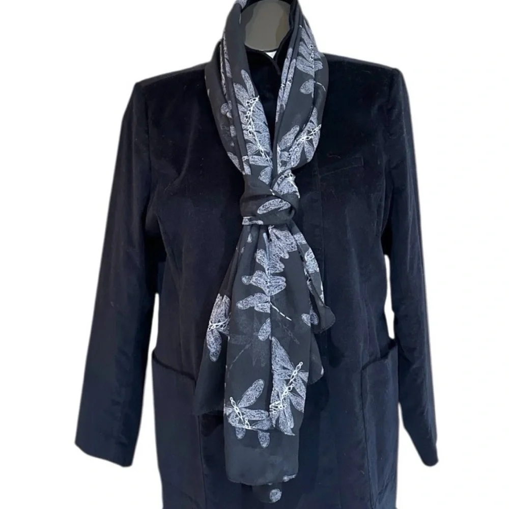 NEW Black & Ivory Leaf Print Scarf | Versatile | Lightweight Year Round